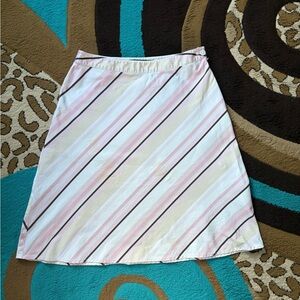 Ann Taylor Pink Brown and Cream Diagonal Stripe A-Line Skirt